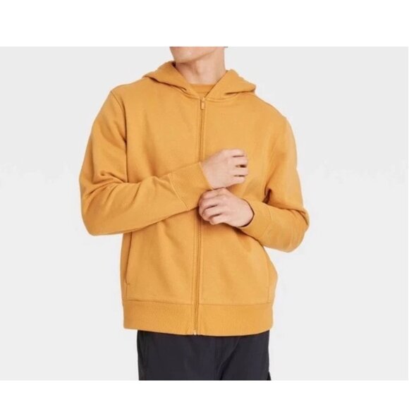 NWT All In Motion Men's Brown Cotton Fleece Full Zip Hooded Sweatshirt Pockets - Picture 2 of 12